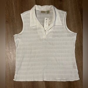 Vintage White Textured Sleeveless Blouse